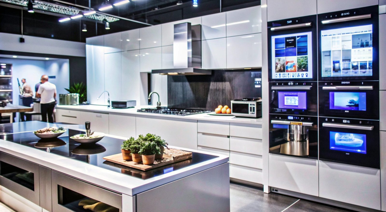 Modern kitchen with sleek appliances and a breakfast bar.
